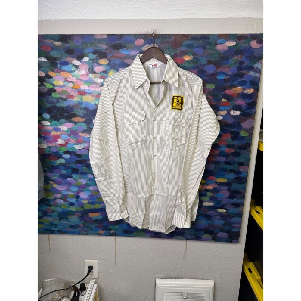 Vintage Ozark Air Lines Work Shirt Mens 15-15.5 Union Made Stripe Button Down
